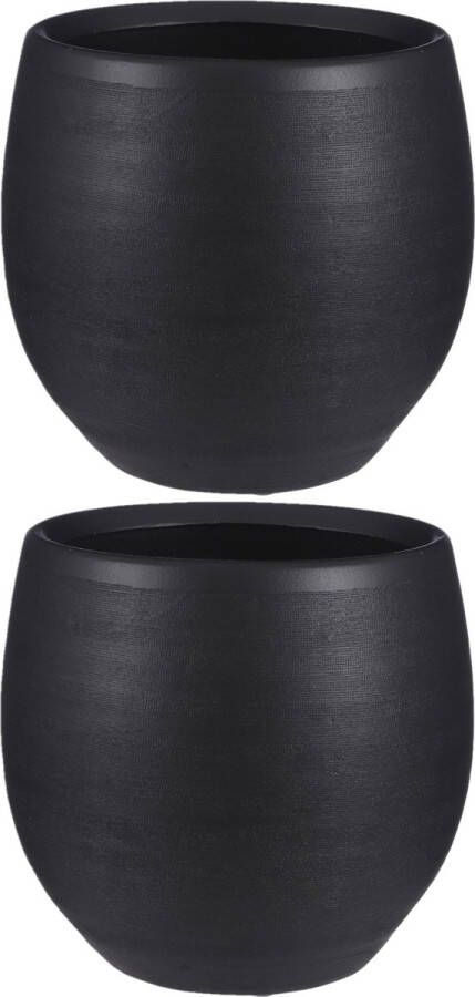 Mica Decorations 2x stuks bloempot in kleur mat zwart keramiek voor kamerplant H23 x D26 cm- plantenpotten binnen