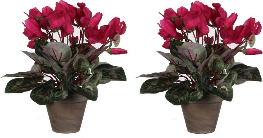 Mica Decorations 2x stuks cyclaam kunstplanten donker roze in keramieken pot H30 x D30 cm Kunstplanten nepplanten met bloemen