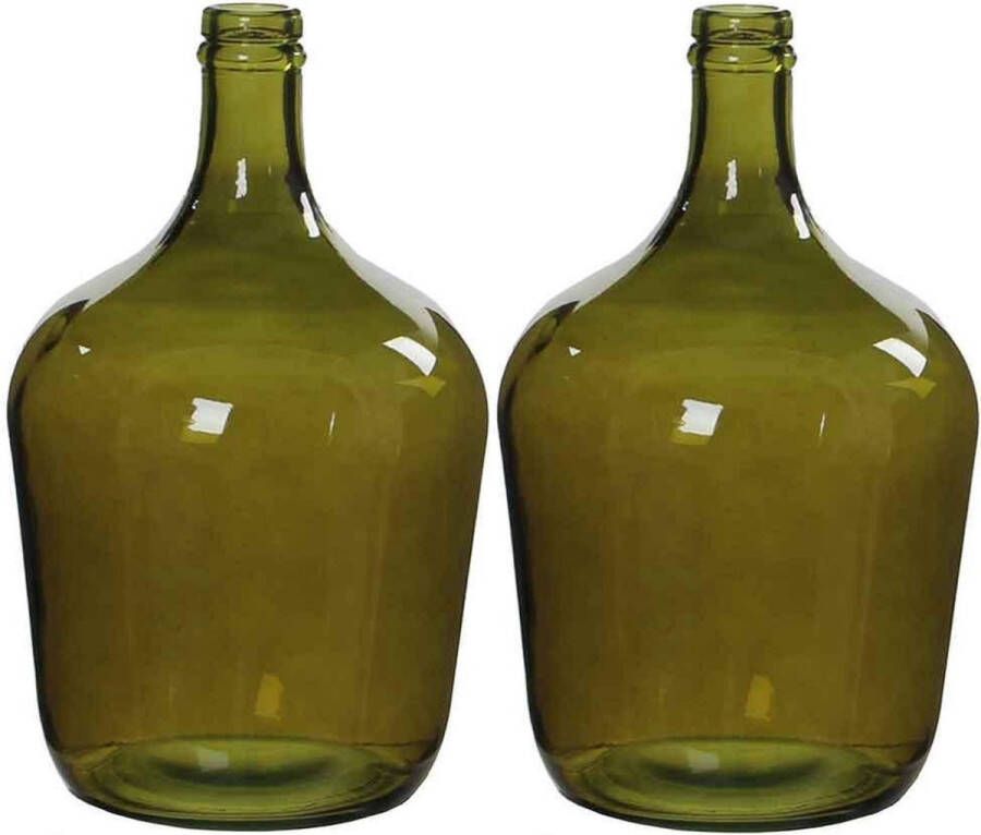 Mica Decorations 2x stuks fles vazen Diego 18 x 30 cm groen gerecycled glas Home Deco vazen Woonaccessoires
