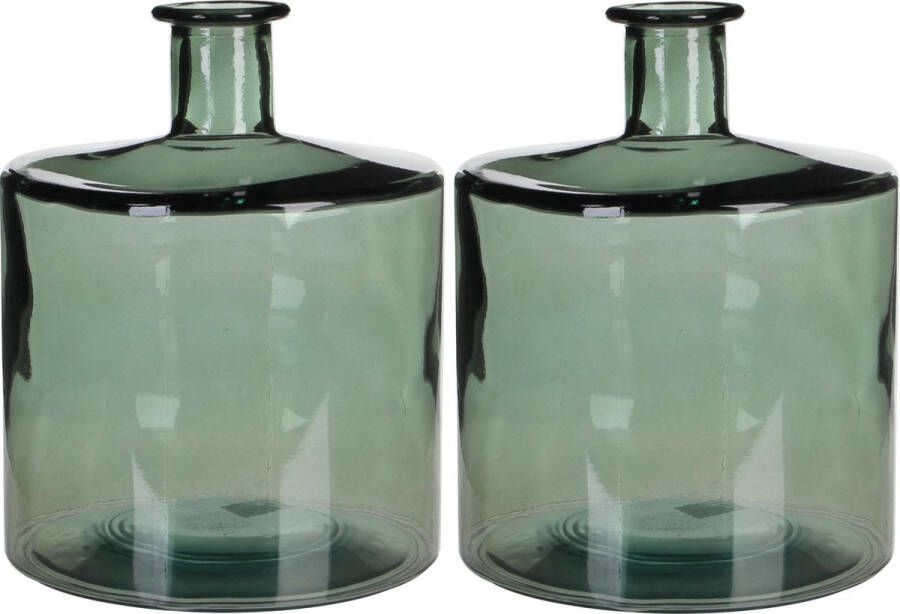 Mica Decorations 2x stuks fles vazen Guan H26 x D21 cm groen gerecycled glas Home Deco vazen Woonaccessoires