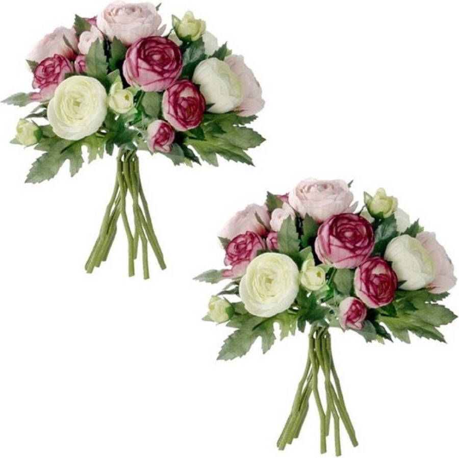 Mica Decorations 2x stuks roze Ranunculus ranonkel kunstbloemen boeket 22 cm Kunstbloemen boeketten Bruidsboeketten