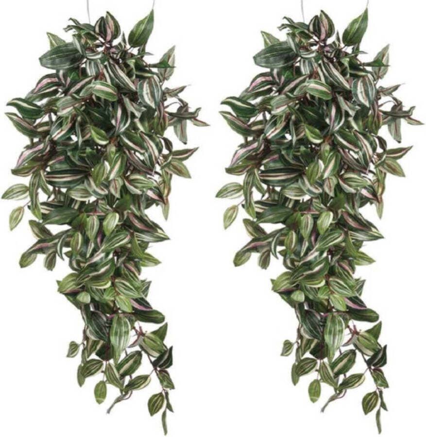 Mica Decorations 2x stuks tradescantia vaderplant kunstplanten groen L80 x B30 x H15 cm hangplant Kunstplanten nepplanten