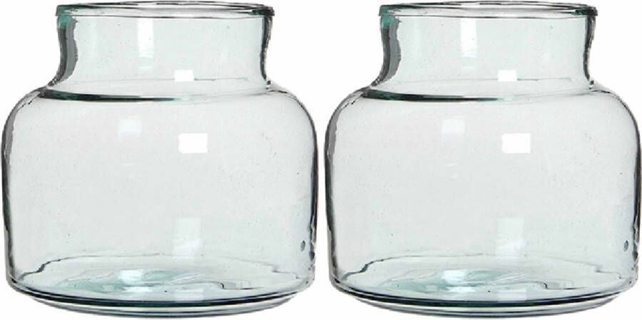 Mica Decorations 2x Transparante lage melkbus vaas vazen van glas 20 x 21 cm Woonaccessoires woondecoraties Glazen bloemenvaas Boeketvaas