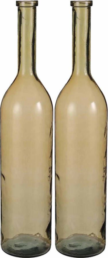 Mica Decorations 2x Transparante okergele grote fles vaas vazen van eco glas 21 x 100 cm Rioja Woonaccessoires woondecoraties Glazen flesvaas