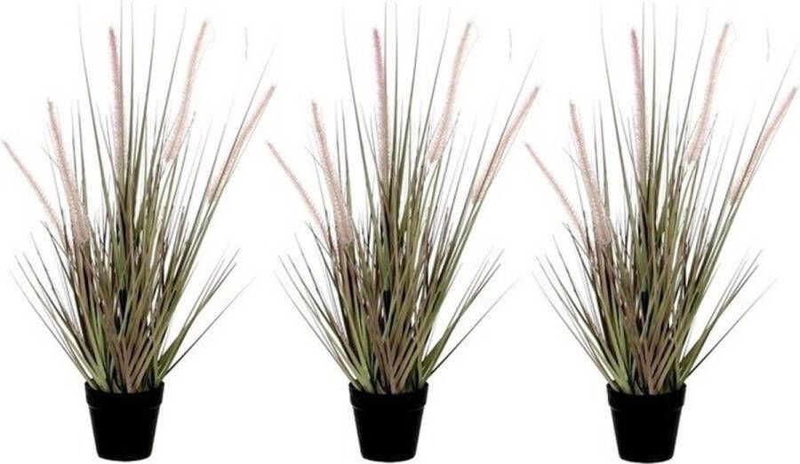 Mica Decorations 3x Groene Dogtail siergras kunstplant 53 cm in zwarte pot Kunstplanten nepplanten