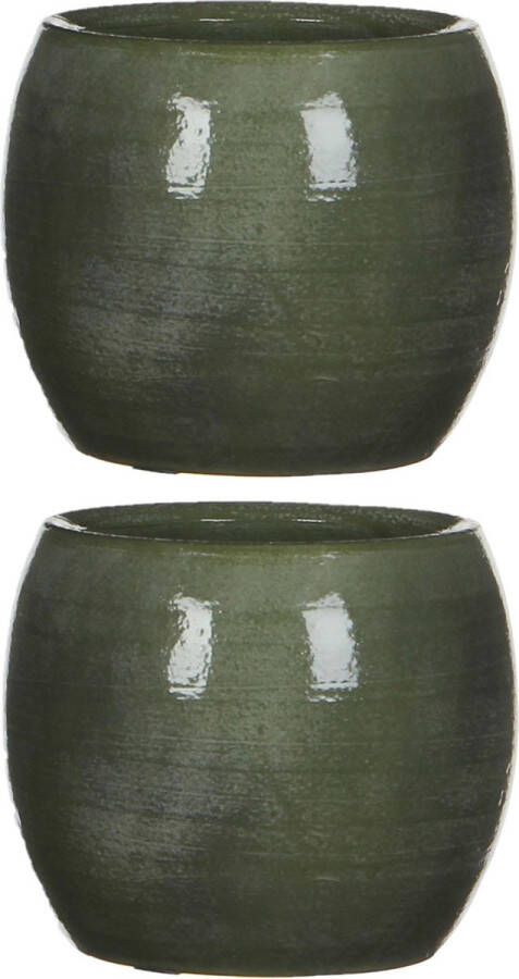Mica Decorations 3x stuks bloempot in kleur glanzend groen keramiek voor kamerplant H12 x D14 cm- plantenpotten binnen