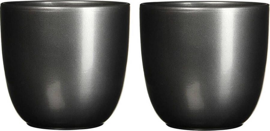 Mica Decorations 3x stuks bloempotten glans antraciet grijs keramiek voor kamerplant H11 x D12 cm plantenpotten