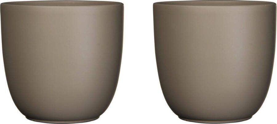 Mica Decorations 3x stuks bloempotten mat taupe bruin keramiek voor kamerplant H16 x D17 cm plantenpotten