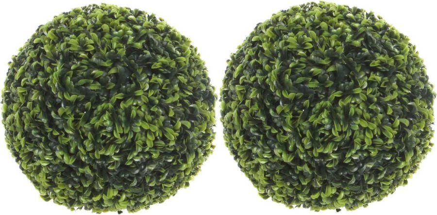 Mica Decorations 3x stuks buxus bollen Theeblad groen D27 cm Kunstplanten nepplanten Tuinplanten Buxusbollen