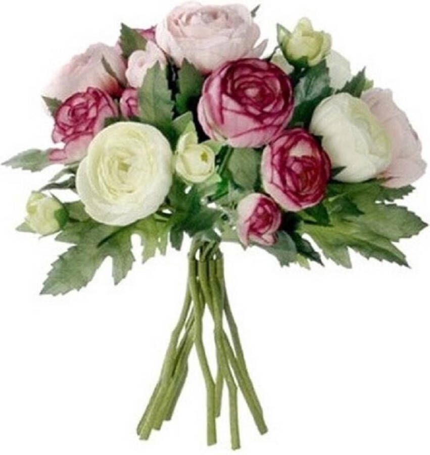 Mica Decorations 3x stuks roze Ranunculus ranonkel kunstbloemen boeket 22 cm Kunstbloemen boeketten Bruidsboeketten