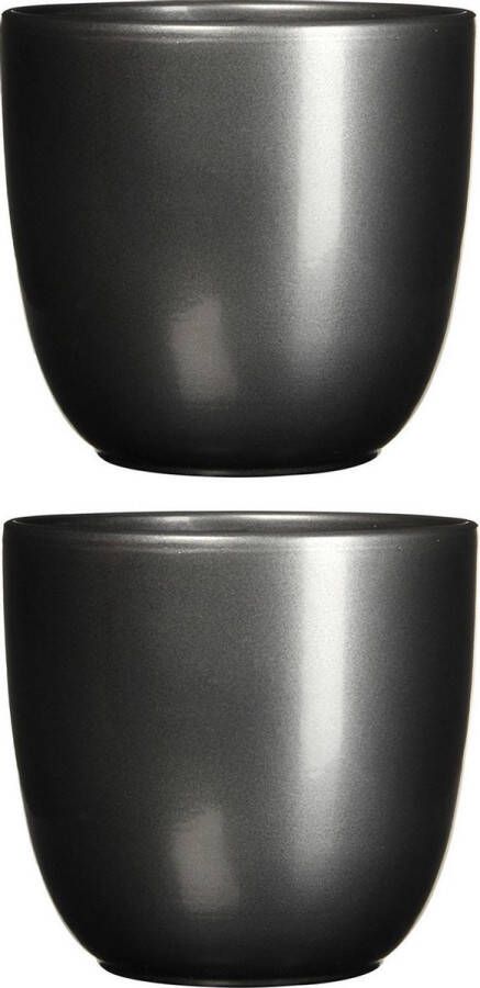 Mica Decorations 4x stuks bloempot antraciet grijs keramiek voor kamerplant H14 x D14.5 cm