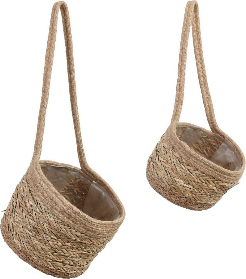 Mica Decorations Anne Hangende Mand voor Planten Set van 2 H20 x Ø25 cm Zeegras Lichtbruin