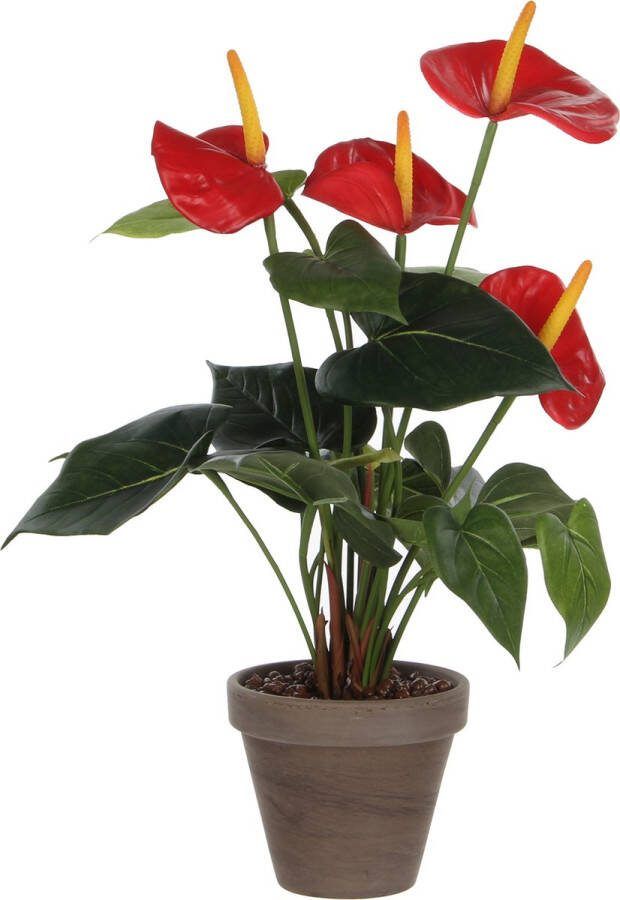 Mica Decorations Kunstplant anthurium rood flamingoplant in pot 40 cm Kunstplanten