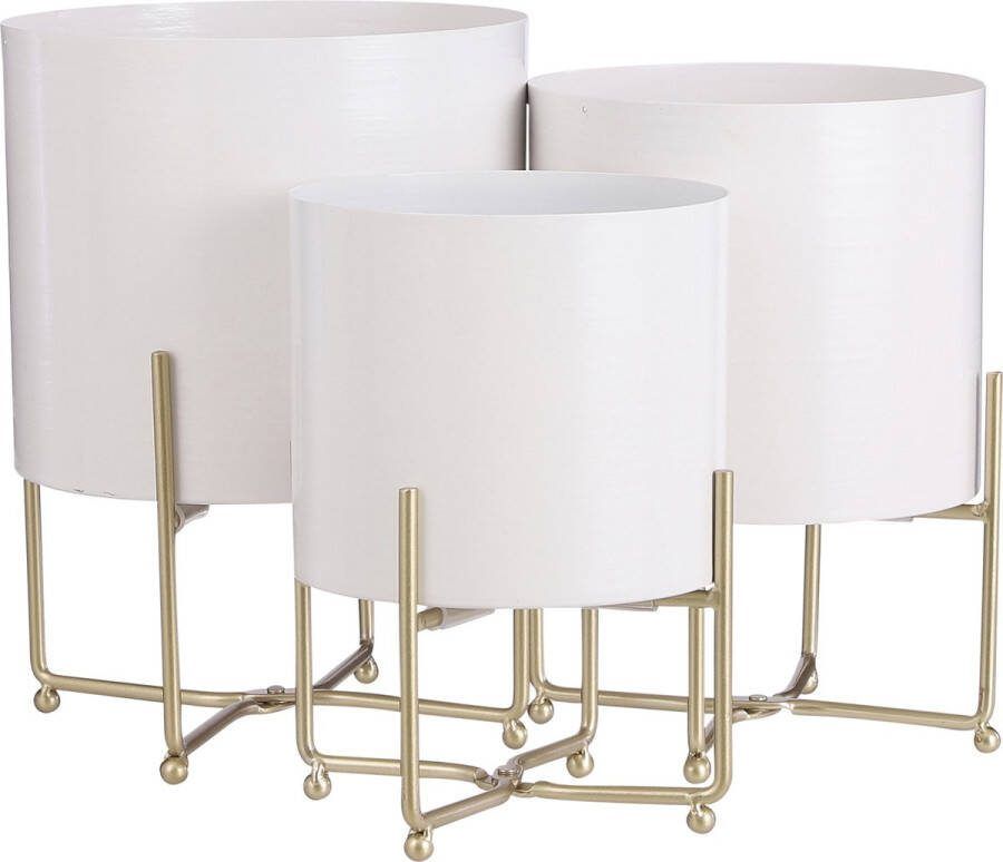 Mica Decorations Aries Bloempot op Standaard Set van 3 H32 x Ø24 cm Wit
