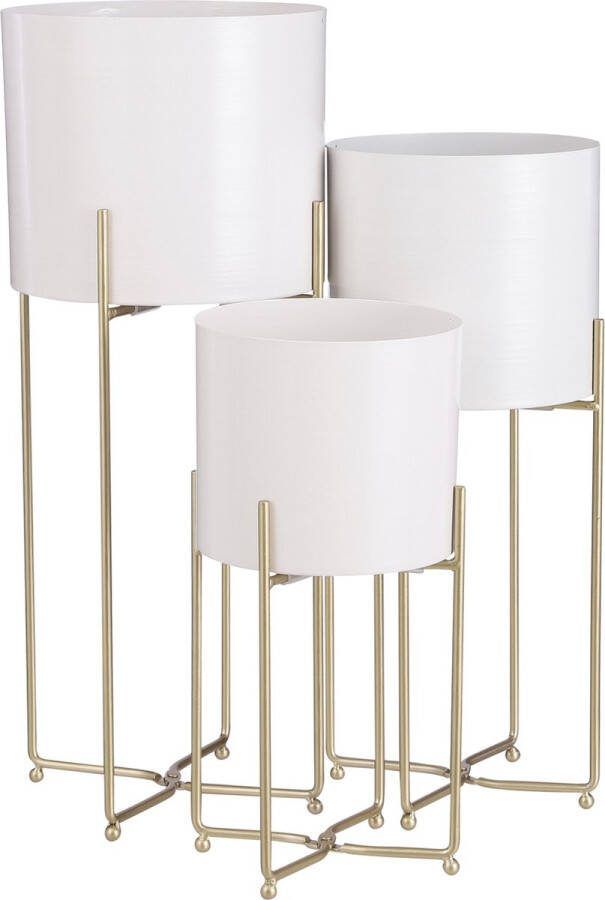 Mica Decorations Aries Bloempot op Standaard Set van 3 H58 x Ø24 cm Wit
