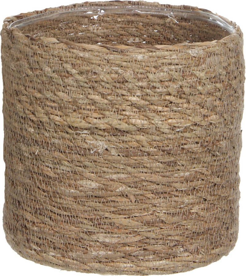 Mica Decorations Naturel bruin rotan planten bloemen pot mand van gedraaid jute riet zeegras H20 en D20 cm Met plastic binnenkant