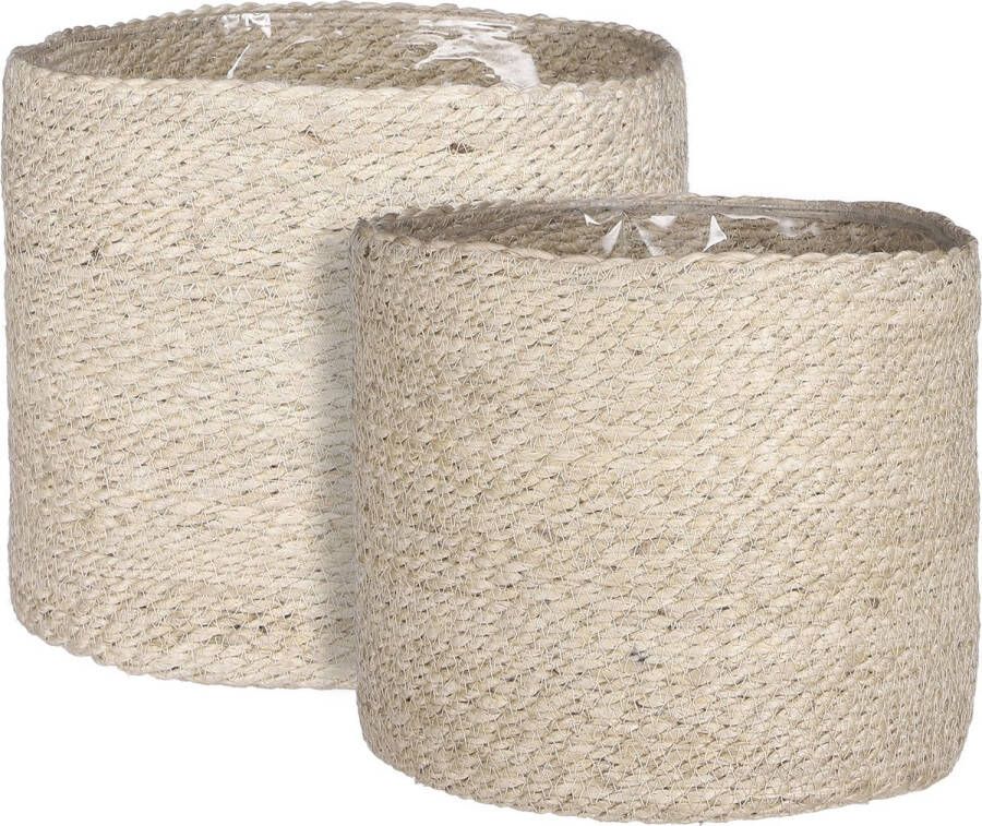 Mica Decorations Atlantic Mand voor Planten Set van 2 H26 x Ø30 cm Crème