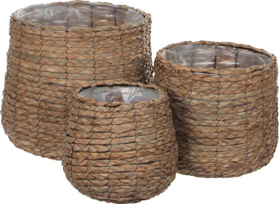 Mica Decorations Avalon Mand voor Planten Set van 3 H31 x Ø30 cm Zeegras Lichtbruin