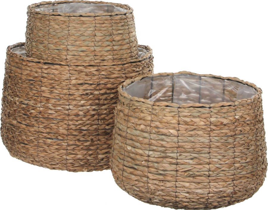 Mica Decorations Avalon Mand voor Planten Set van 3 H32 x Ø44 cm Zeegras Lichtbruin