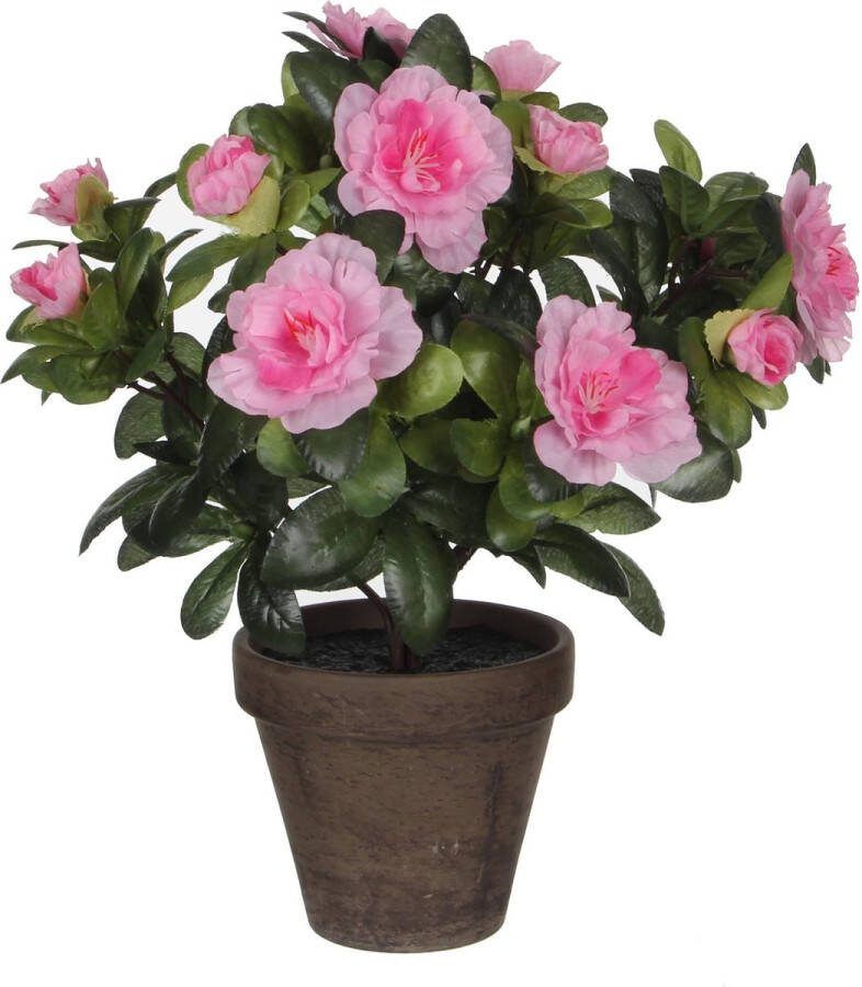 Mica Decorations Groene Azalea kunstplanten met roze bloemen 27 cm met pot stan grey Kunstplanten