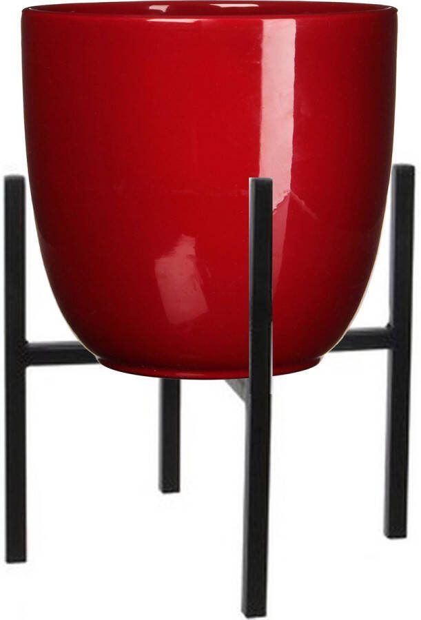 Mica Decorations Bloempot D25 Cm Rood Met Plantenpot Verhoger Rood metaal Van 25 Cm Plantenpotten