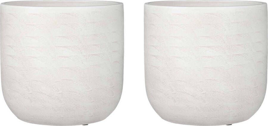 Mica Decorations Bloempot Nora Voordeelset vav 2 bloempotten rond hebroken wit handgemaakt 24 x Ø 25 cm
