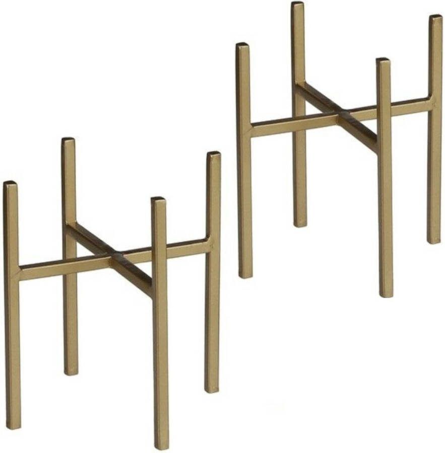 Mica Decorations bloempot plantenstandaard verhoger 2x stuks goud D11.5 x H16 cm