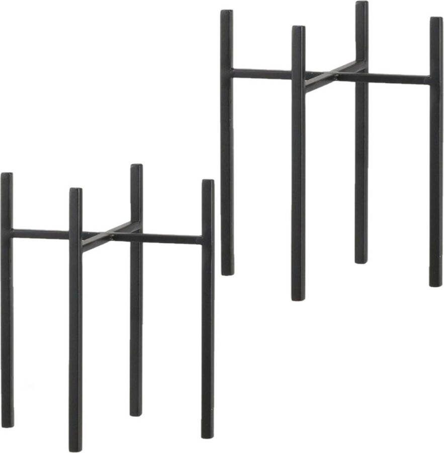 Mica Decorations Set van 2x stuks plantenpot|bloempot plantenstandaard|verhoger zwart m