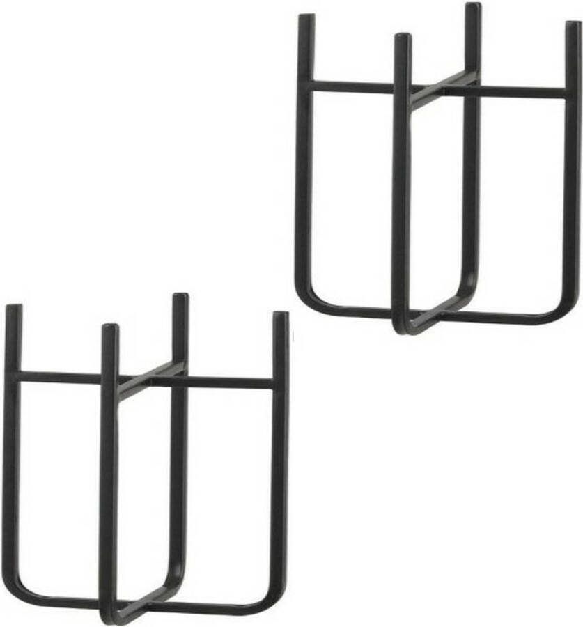 Mica Decorations bloempot plantenstandaard verhoger zwart 2x stuks H25 x D11 cm