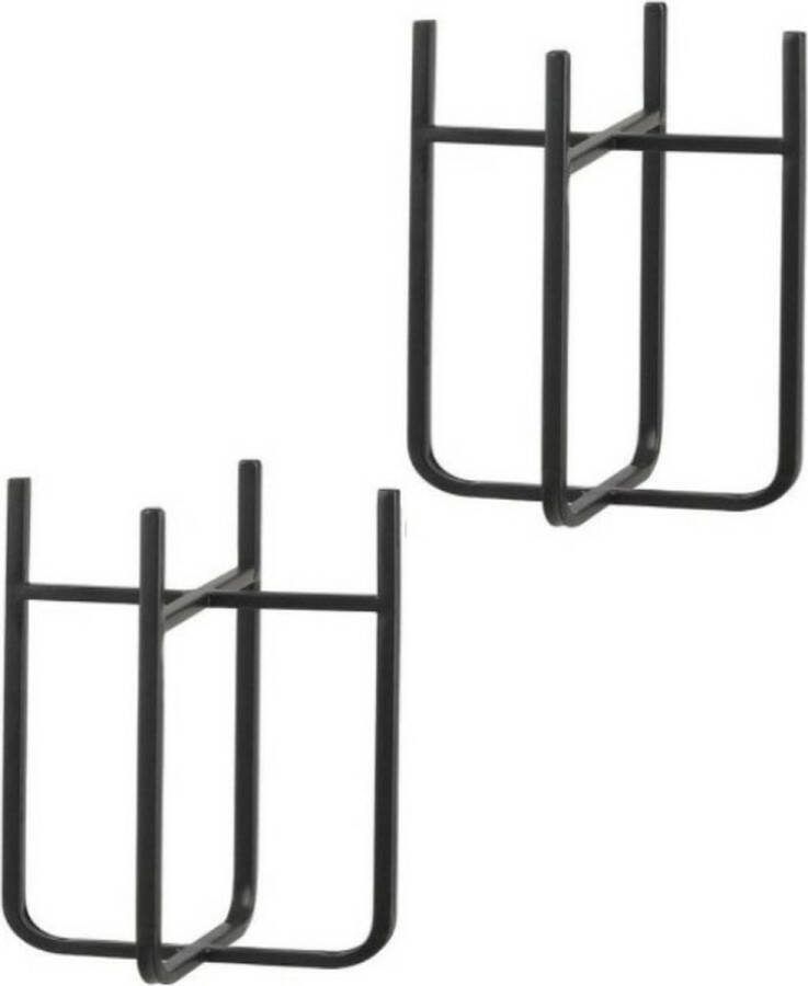Mica Decorations bloempot plantenstandaard verhoger zwart 2x stuks H25x D13 cm