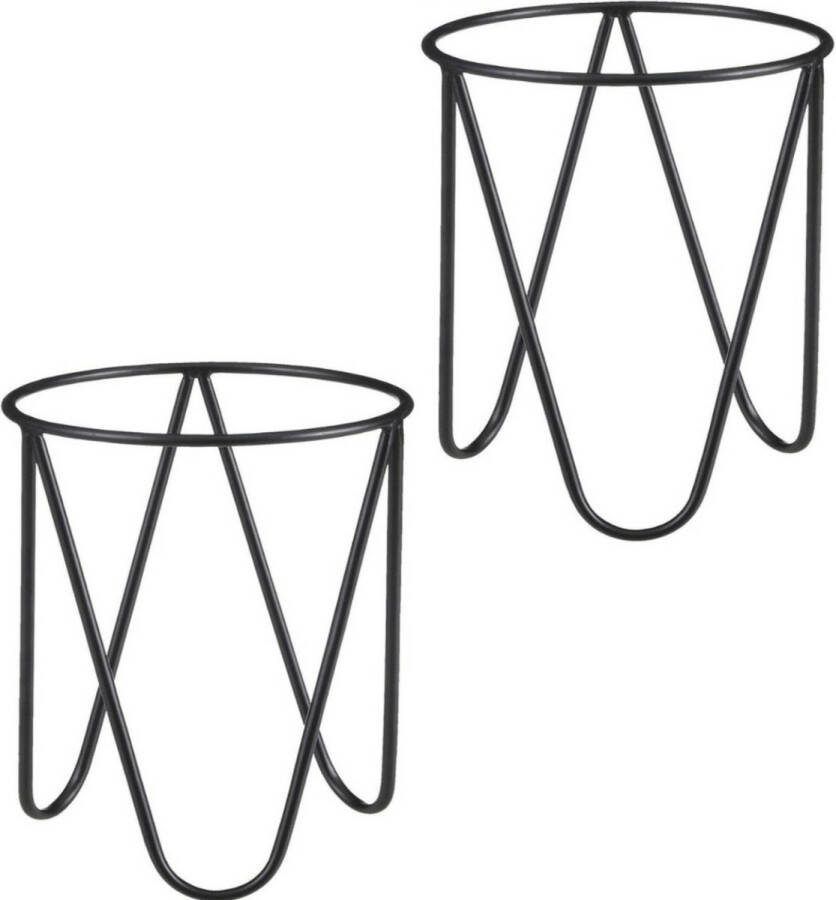 Mica Decorations Set Van 2x Stuks Plantenpot bloempot Plantenstandaard verhoger Zwart Metaal 38 X 30 Cm Plantenstandaarden