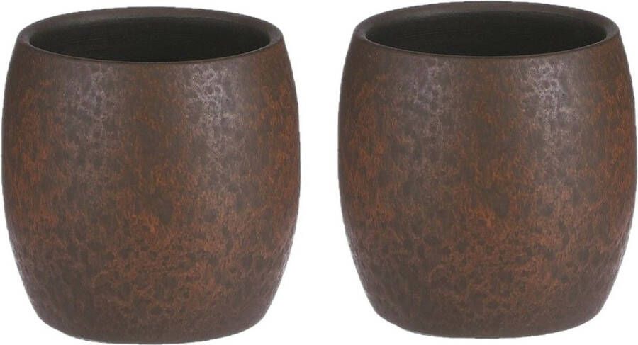 Mica Decorations Bloempot plantenpot 2x roest terracotta bruin voor kamerplant H12 x D14 cm