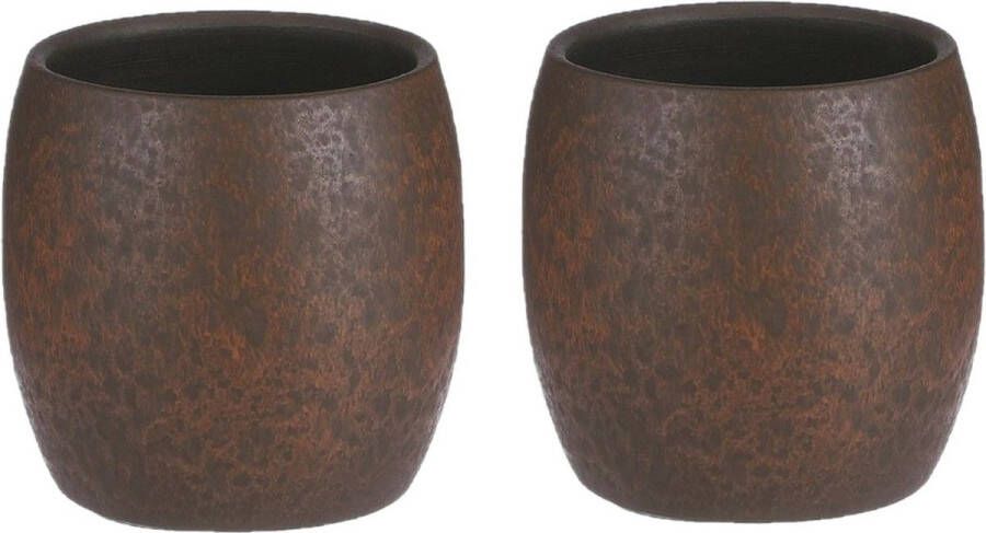 Mica Decorations Bloempot plantenpot 2x roest terracotta bruin voor kamerplant H12 x D14 cm