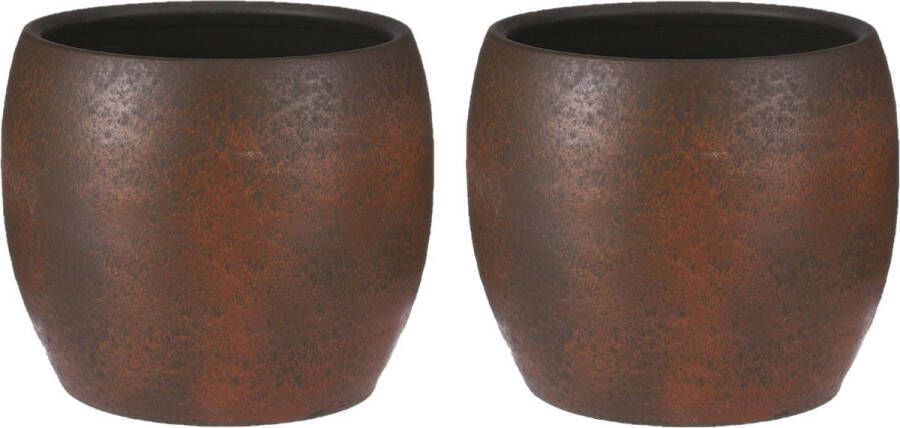 Mica Decorations Bloempot plantenpot 2x roest terracotta bruin voor kamerplant H26 x D28 cm