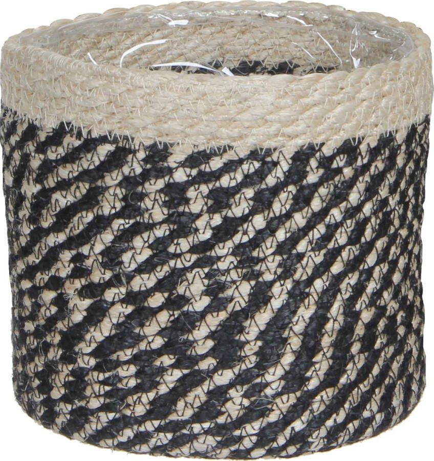 Mica Decorations Naturel Zwart Rotan Planten Pot Mand Van Gedraaid Jute riet H18 En D18 Cm Plantenpotten