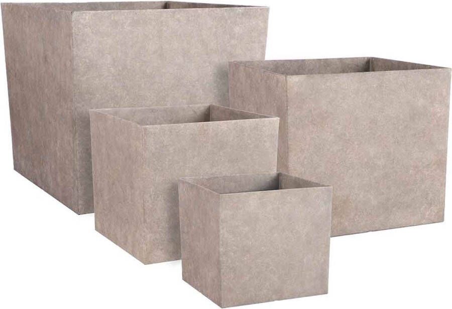 Mica Decorations Plantenbak Bravo 45x45x40 Cm Poly Beige Set Van 4