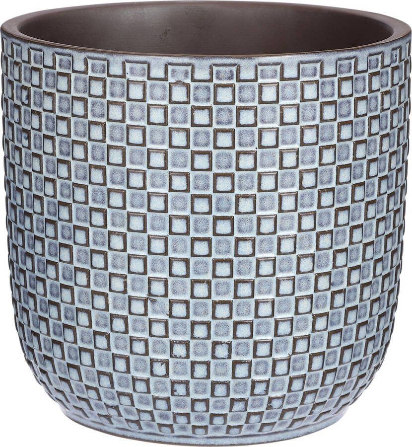 Mica Decorations Plantenpot bloempot Keramiek Blauw Stijlvol Patroon D19 En H17.5 Cm Plantenpotten