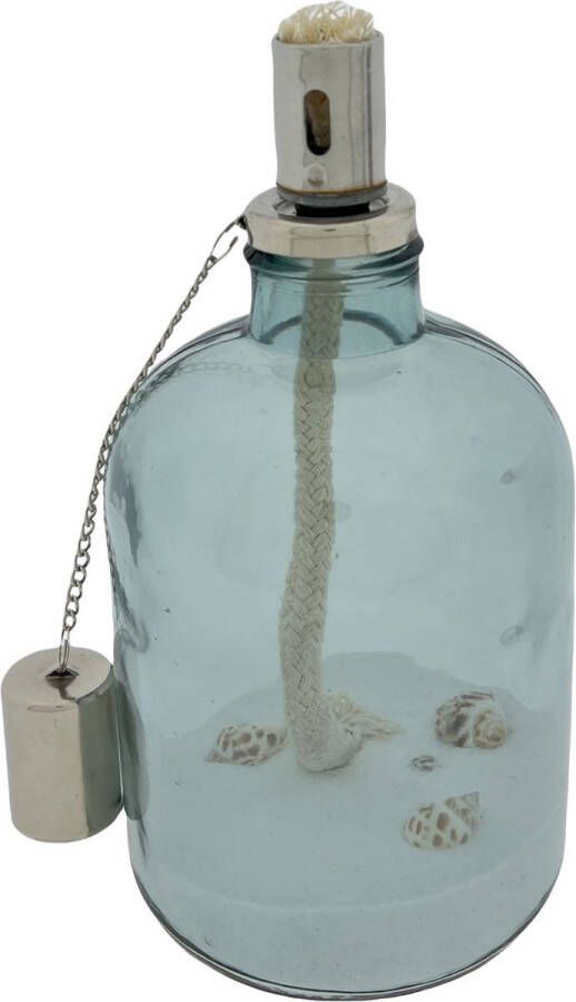 Mica Decorations Deco olielamp Met Wit Zand En Schelpen 22 x 11 cm Blauw