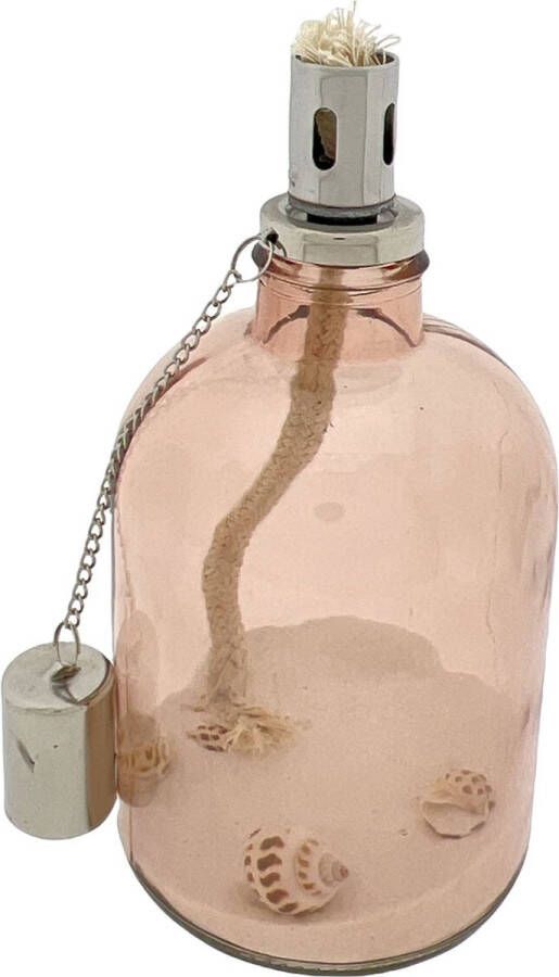 Mica Decorations Deco olielamp Met Wit Zand En Schelpen 22 x 11 cm Peach