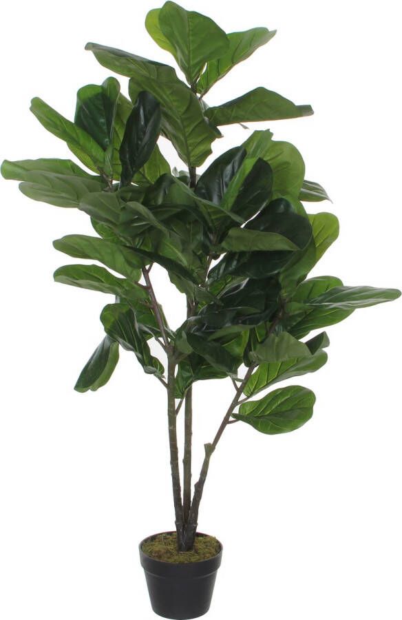 Bellatio Flowers & Plants Grote groene Ficus lyrata vioolbladplant kunstplant 120 cm in zwarte pot Kunstplanten nepplanten Vijgenbomen