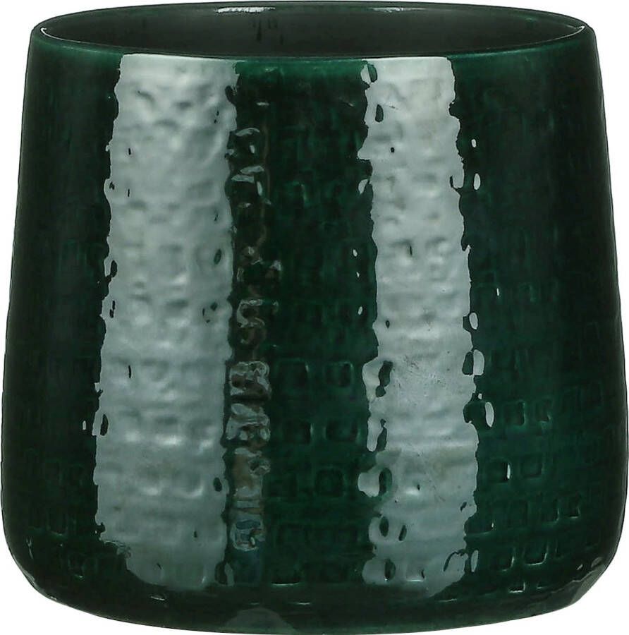 Mica Decorations Plantenpot bloempot Keramiek Donkergroen Relief Patroon D24 h21 Cm Plantenpotten