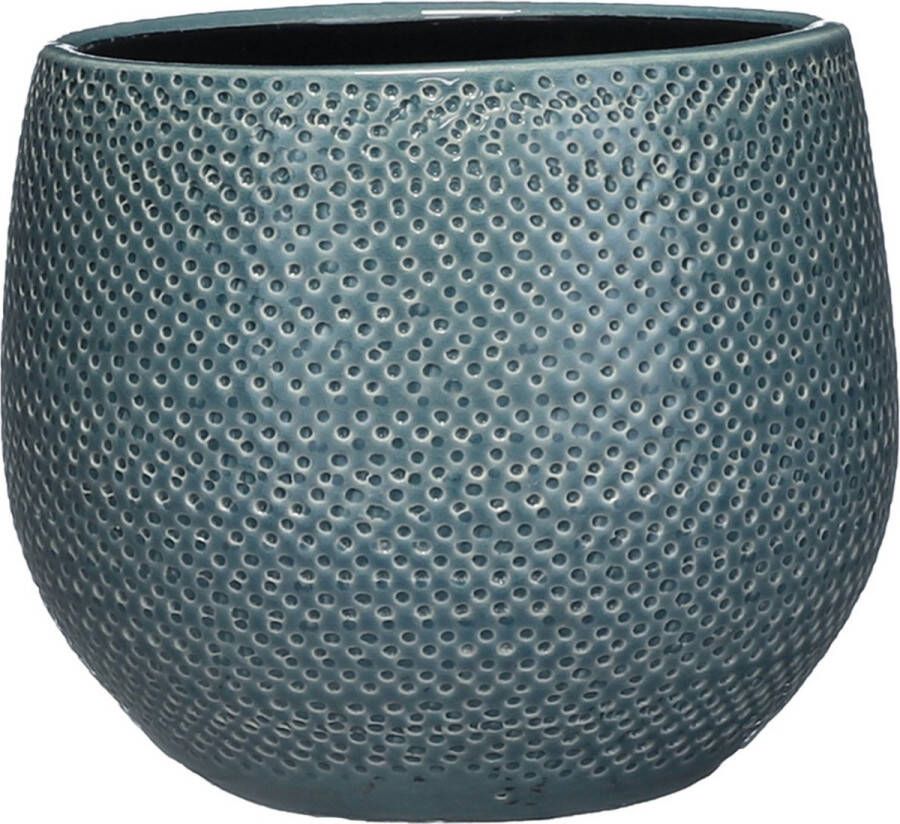 Mica Decorations Bloempot midnight blauw ribbels keramiek voor kamerplant H16 x D18 cm Plantenpotten