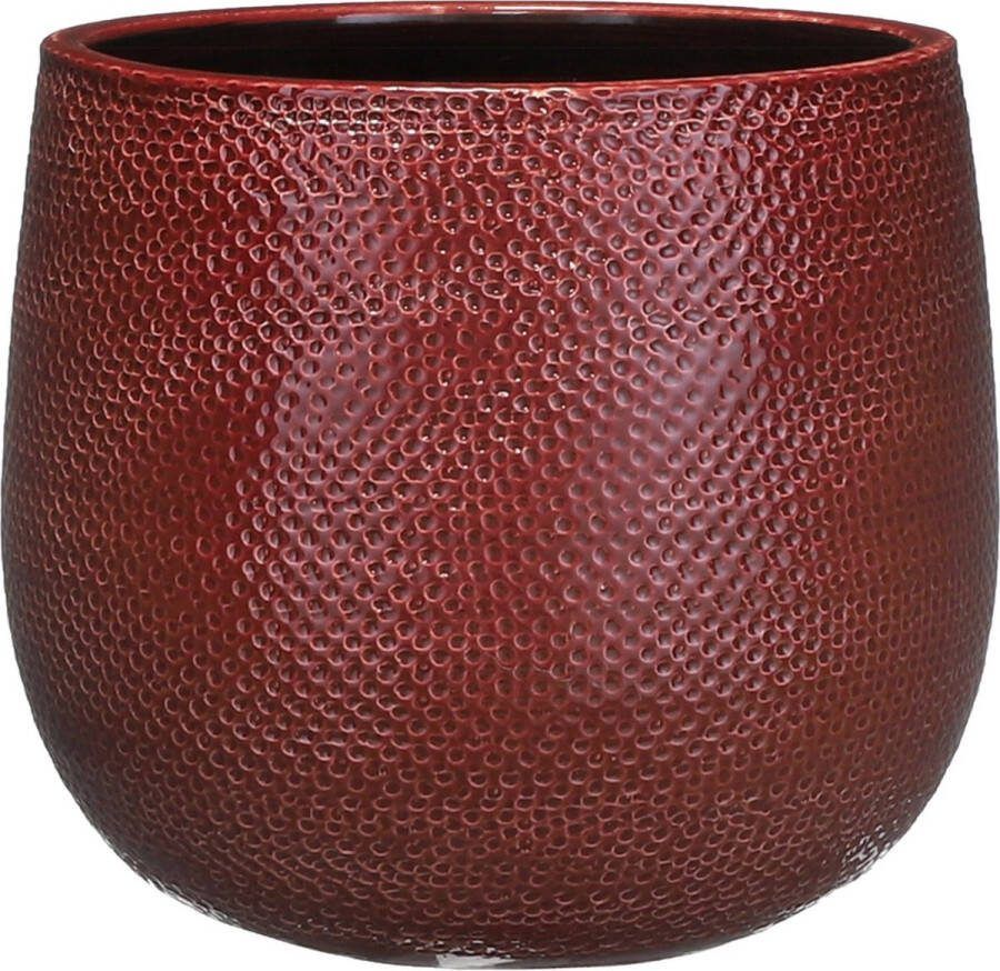 Mica Decorations Bloempot Bordeaux Rood Ribbels Keramiek Voor Kamerplant H19 X D21 Cm Plantenpotten
