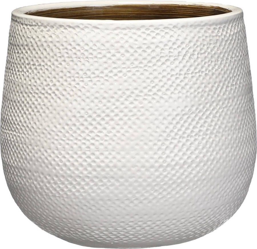 Mica Decorations Bloempot Wit Ribbels Keramiek Voor Kamerplant H19 X D21 Cm Plantenpotten