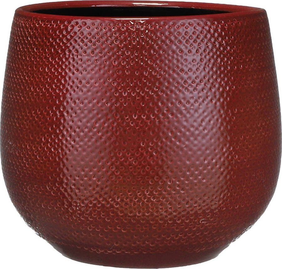 Mica Decorations Bloempot Bordeaux Rood Ribbels Keramiek Voor Kamerplant H20 X D25 Cm Plantenpotten