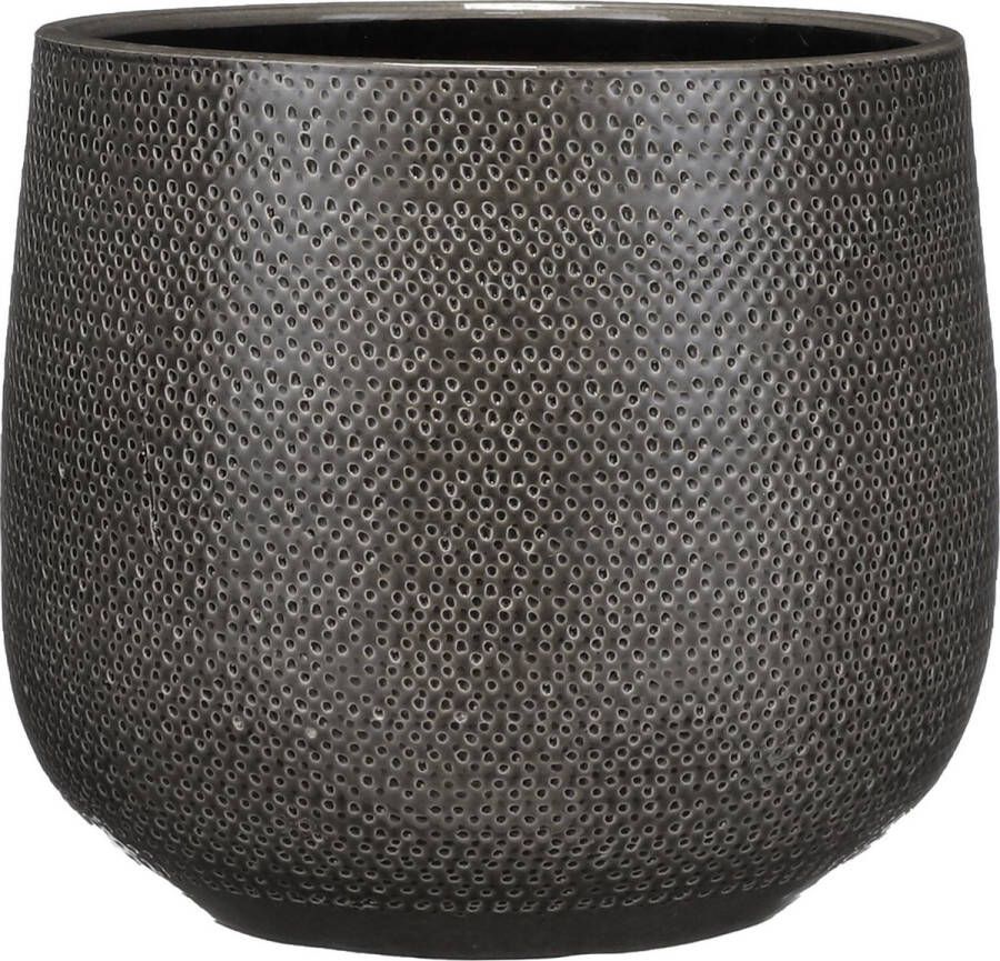 Mica Decorations Keramiek Aardewerk Bloempot Van H25 X D29 Cm In Het Geribbeld Antraciet Plantenpotten