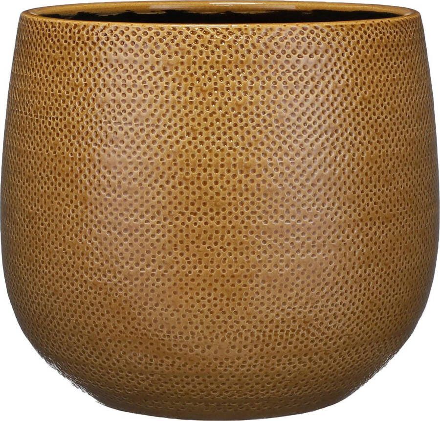 Mica Decorations Bloempot Okergeel Ribbels Keramiek Voor Kamerplant H25 X D29 Cm Plantenpotten