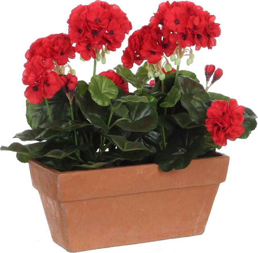Mica Decorations Geranium balkon kunstplant rood in keramieken pot L29 x B13 x H40 cm Kunstplanten