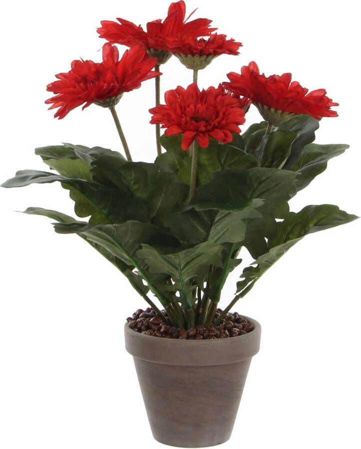 Mica Decorations Gerbera kunstplant rood in keramiek pot H35 cm Kunstplanten nepplanten met bloemen