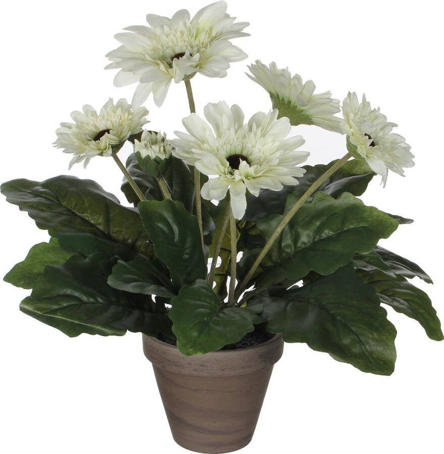 Mica Decorations Gerbera kunstplant wit in keramiek pot H35 cm Kunstplanten